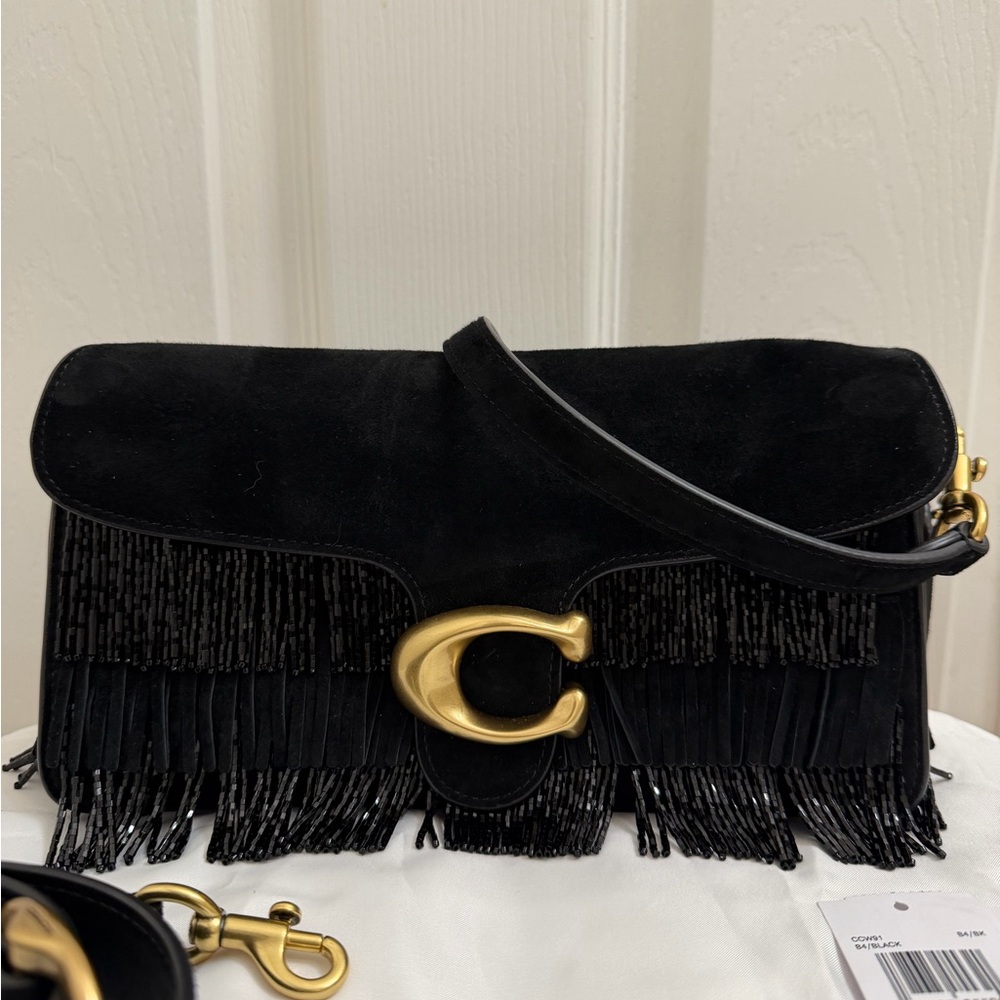 Coach Black Beaded Fringe Tabby - Picture 1 of 13